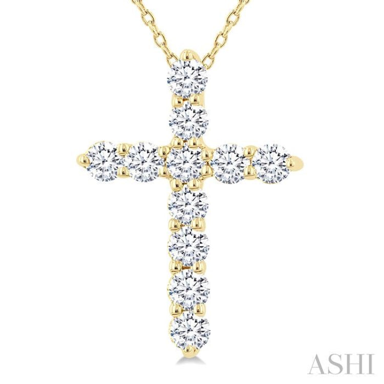 1/3 Ctw Round Cut Diamond Cross Pendant With Chain in 14K Yellow Gold
