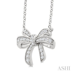 1/6 Ctw Bow Round Cut Diamond Petite Fashion Pendant With Chain in 10K White Gold