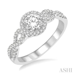 1/2 ctw Diamond Engagement Ring with 1/5 ct Round Cut Center Stone in 14K White Gold
