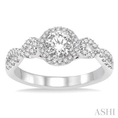 1/2 ctw Diamond Engagement Ring with 1/5 ct Round Cut Center Stone in 14K White Gold