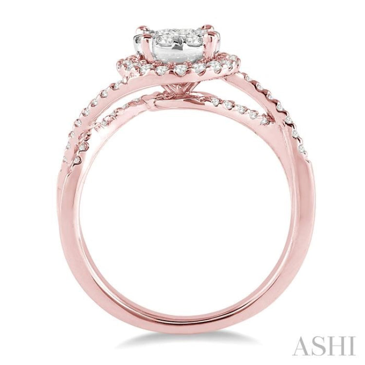 3/4 Ctw Lovebright Round Cut Diamond Engagement Ring in 14K Rose and White Gold