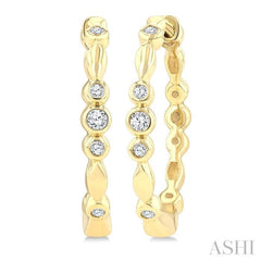 1/10 Ctw Round Cut Diamond Fashion Hoop Earrings in 10K Yellow Gold