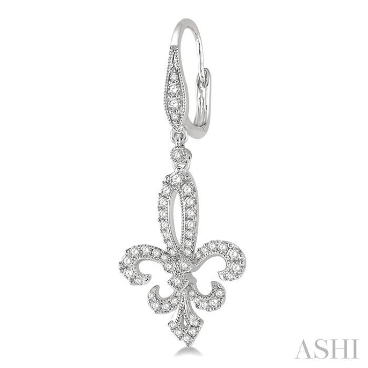 3/4 Ctw Fleur De Lis Round Cut Diamond Hanging Earrings in 14K White Gold