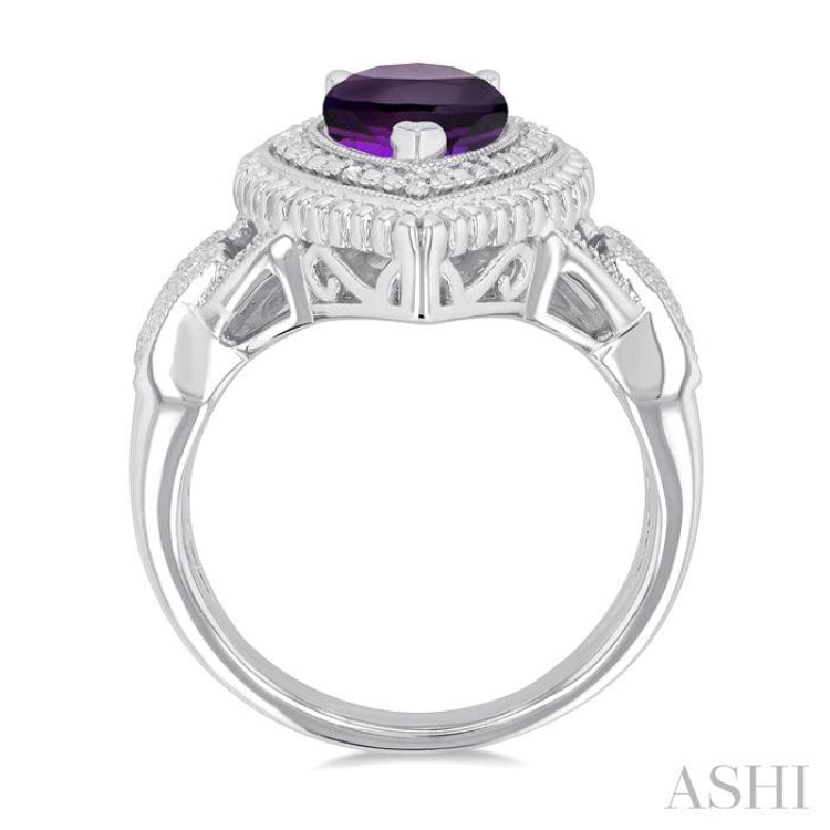 10X7 MM Pear Cut Amethyst and 1/20 Ctw Round Cut Diamond Semi-Precious Ring in Sterling Silver