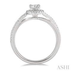 1/2 Ctw Criss-Cross Shank Round Cut Diamond Ladies Engagement Ring with 1/4 Ct Round Cut Center Stone in 14K White Gold