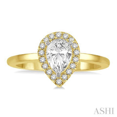 1/3 ctw Round Cut Diamond Halo Engagement Ring With 1/4 ct Pear Cut Center Stone in 14K Yellow and White Gold