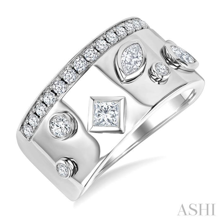 3/4 Ctw Mixed Diamond Cut Fashion Wide Band in 14K White Gold