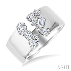 3/4 Ctw Open Top Mixed Diamond Cut Wide Fashion Band in 14K White Gold