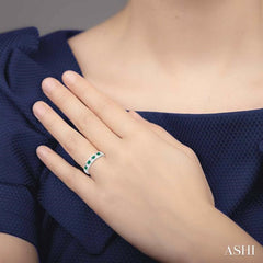 2.5 MM Round Cut Emerald and 1/5 Ctw Channel Set Round Cut Diamond Band in 14K White Gold