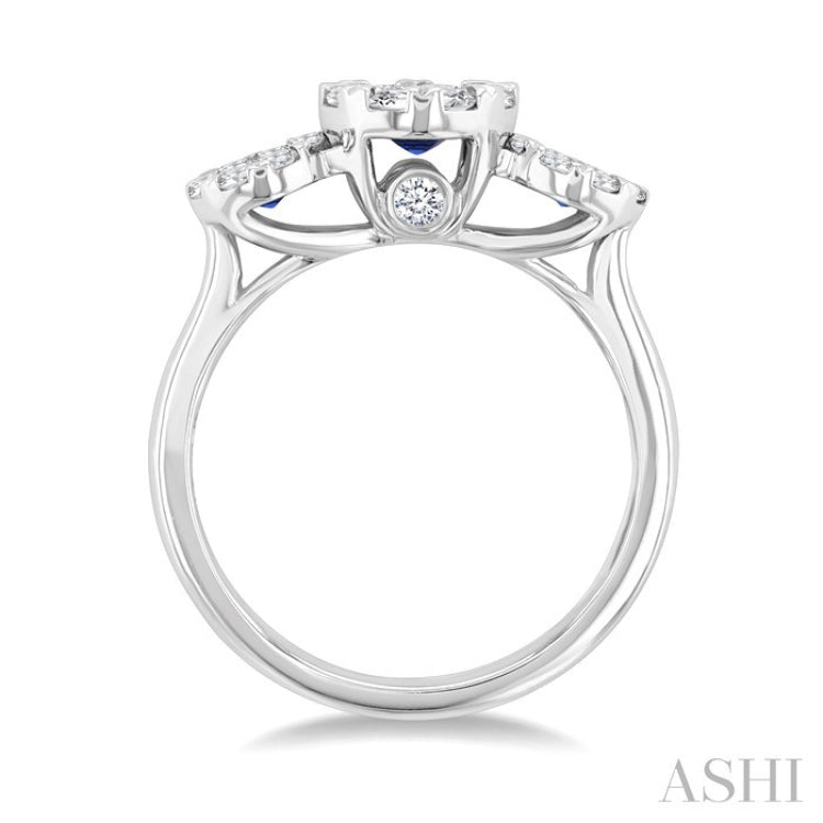 3.8 MM & 3 MM Sapphire and 5/8 Ctw Round Cut Diamond Precious Lovebright Past Present and Future Ring in 14K White Gold