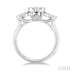 3.8 MM & 3 MM Sapphire and 5/8 Ctw Round Cut Diamond Precious Lovebright Past Present and Future Ring in 14K White Gold