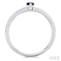 5x3 MM Pear Cut Sapphire and 1/10 Ctw Petite Round Cut Diamond Precious Fashion Ring in 10K White Gold