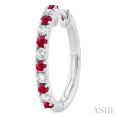 1.80 MM Round Shape Ruby and 1/4 Ctw Round Cut Diamond Precious Hoop Earrings in 10K White Gold