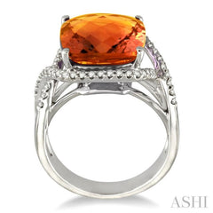 12x12 MM Cushion Cut Citrine and 1/3 Ctw Round Cut Diamond Semi-Precious Ring in 14K White Gold
