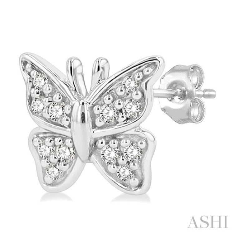 1/10 Ctw Petite Butterfly Round Cut Diamond Fashion Stud Earrings in 10K White Gold