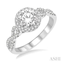 3/4 Ctw Diamond Engagement Ring with 1/2 Ct Round Cut Center Stone in 14K White Gold