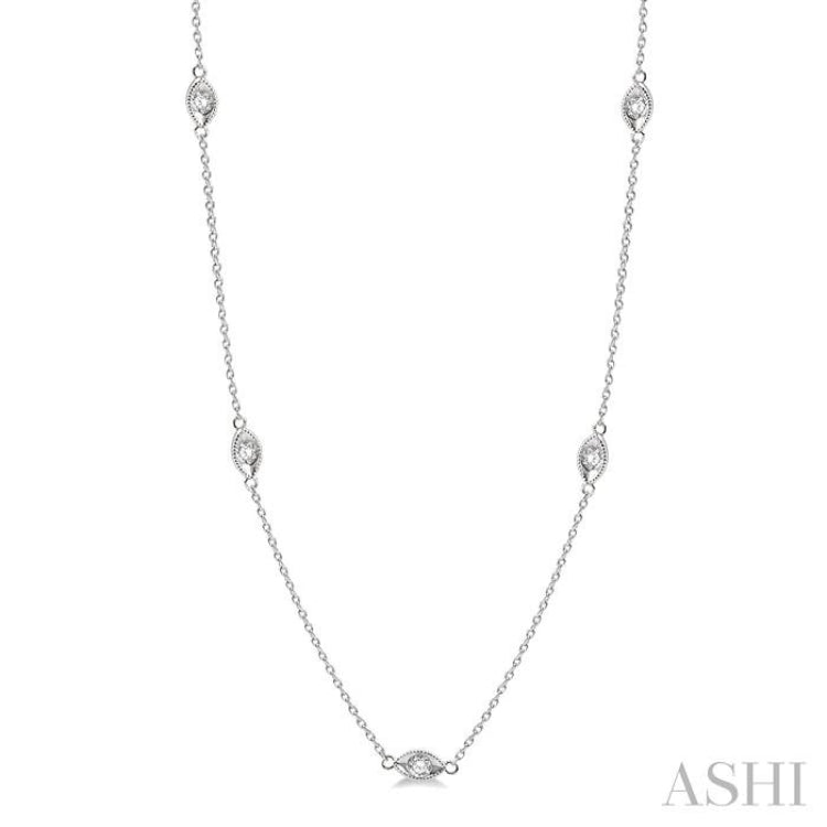 1/2 Ctw Marquise Motif Round Cut Diamond Station Necklace in 14K White Gold