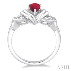 6x4 MM Pear Shape Ruby and 1/50 Ctw Round Cut Diamond Ring in Sterling Silver