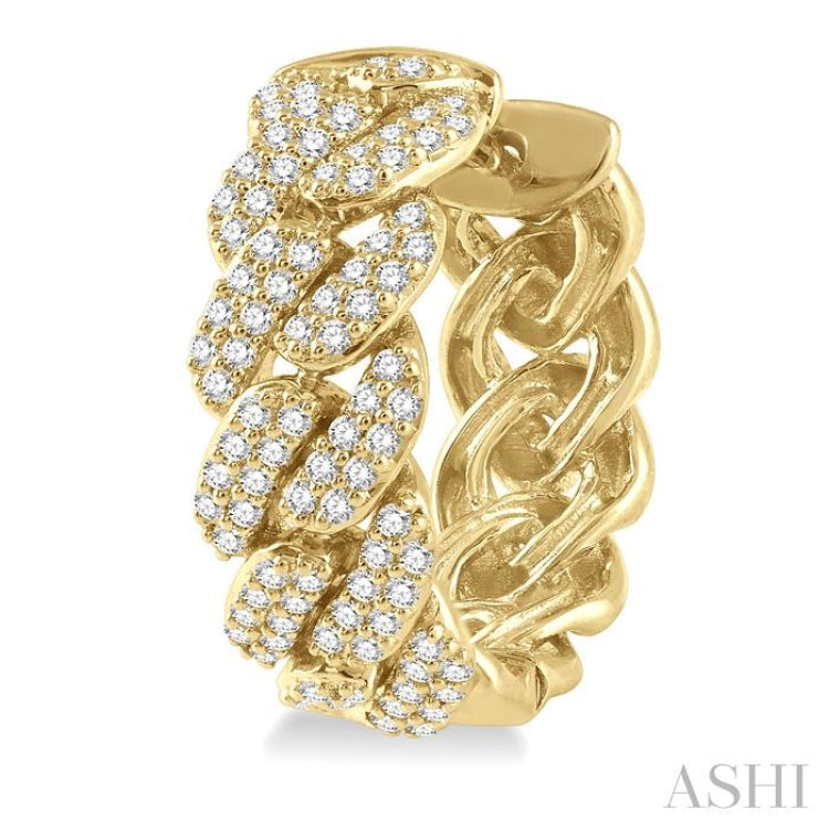 3/4 Ctw Round Cut Diamond Cuban Link Hoop Earrings in 14K Yellow Gold