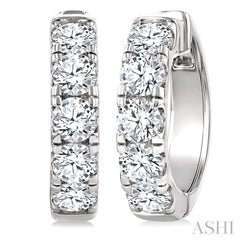 4 Ctw Round Cut Diamond Hoop Earrings in 14K White gold