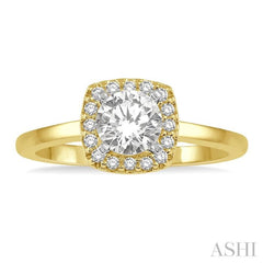 1/3 Ctw Cushion Shape Halo Diamond Engagement Ring With 1/4 Ct Round Cut Diamond Center Stone in 14K Yellow and White Gold