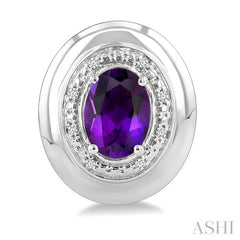 7X5 MM Oval Shape Amethyst and 1/20 Ctw Single Cut Diamond Semi-Precious Earrings in Sterling Silver