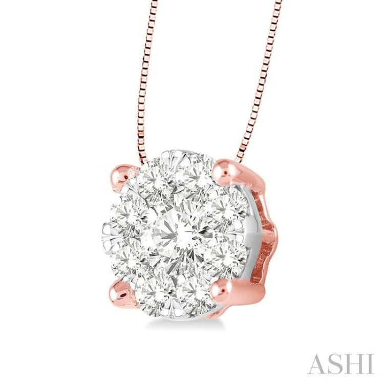 1/3 Ctw Lovebright Round Cut Diamond Pendant in 14K Rose and White Gold with Chain