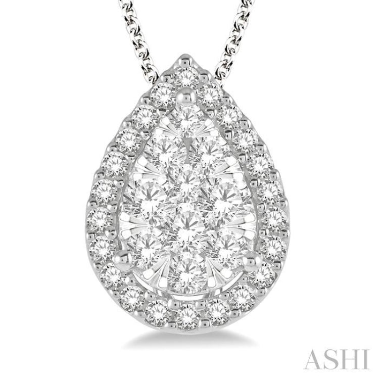 1/2 Ctw Pear Shape Lovebright Round Cut Diamond Pendant With Chain in 14K White Gold