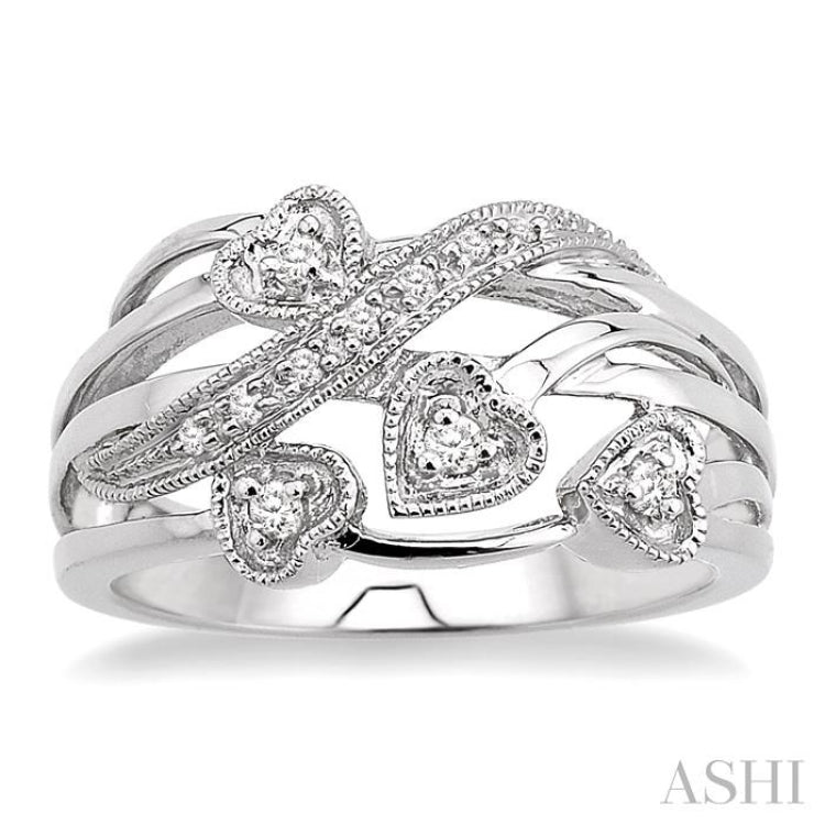 1/20 Ctw Round Cut Diamond Crossover Heart Ring in Sterling Silver