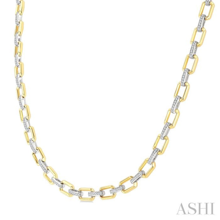 1/2 Ctw Round Cut Diamond Bold Octagonal Shape Link Necklace in 10K Yellow and White Gold