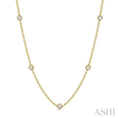 1 Ctw Round Cut Diamond Station Necklace in 14K Yellow Gold