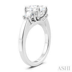 1/2 Ctw Tri-Mount Past, Present and Future Oval Shape Center Round Cut Diamond Semi-Mount Engagement Ring in 14K White Gold