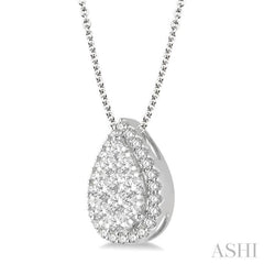 3/4 Ctw Pear Shape Lovebright Round Cut Diamond Pendant With Chain in 14K White Gold