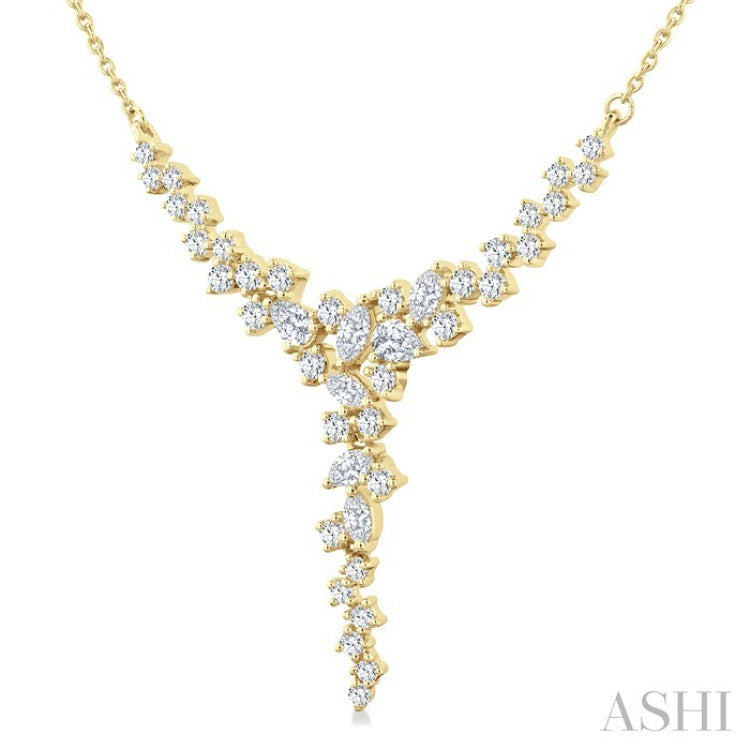 1 Ctw Waterfall Mixed Cut Diamond Scatter Necklace in 14K Yellow Gold