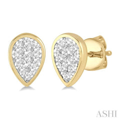 1/2 Ctw Pear Shape Lovebright Round Cut Diamond Bezel Stud Earrings in 14K Yellow and White Gold