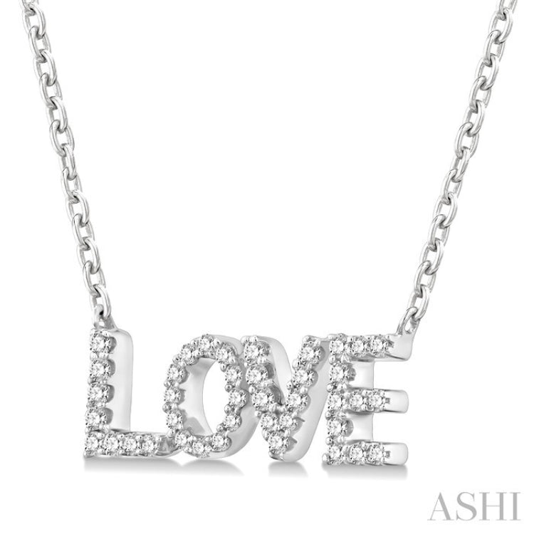 1/6 Ctw 'LOVE' Block Round Cut Diamond Necklace in 10K White Gold