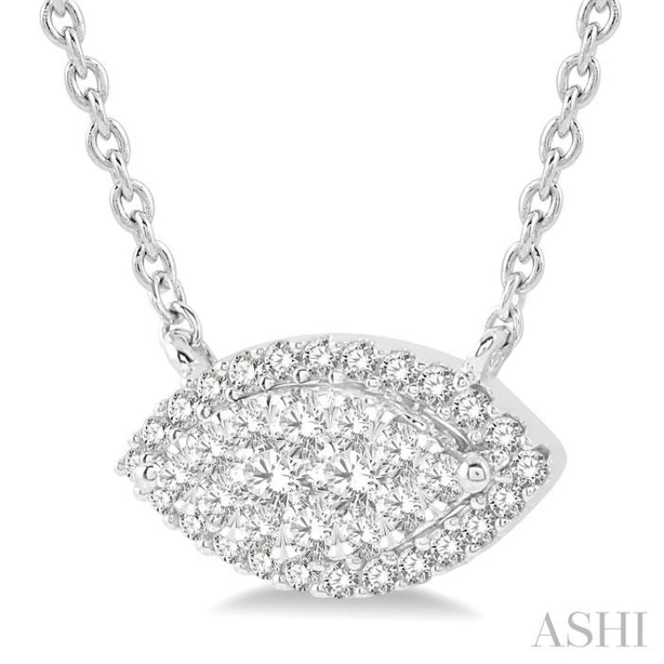 1/3 Ctw Marquise Shape Round Cut Diamond Lovebright Pendant With Chain in 14K White Gold