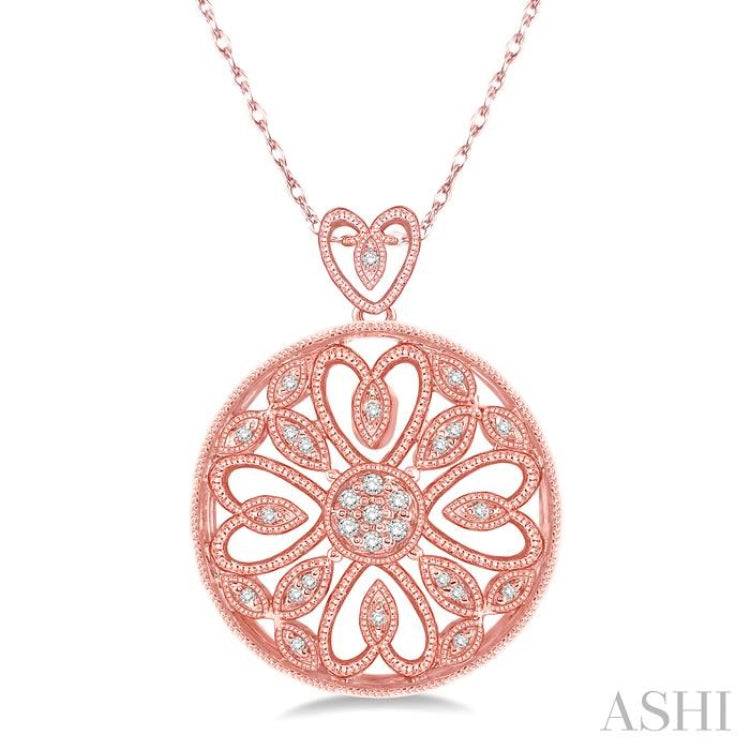 1/6 Ctw Round Cut Diamond Fashion Pendant in 10K Rose Gold with Chain