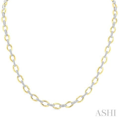 1/2 Ctw Round Cut Diamond Bold Oval Shape Link Necklace in 10K Yellow and White Gold