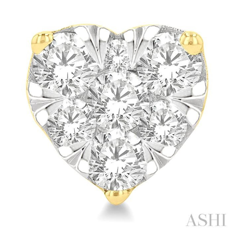 1 Ctw Heart Shape Lovebright Round Cut Diamond Stud Earring in 14K Yellow and White Gold