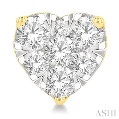 1 Ctw Heart Shape Lovebright Round Cut Diamond Stud Earring in 14K Yellow and White Gold