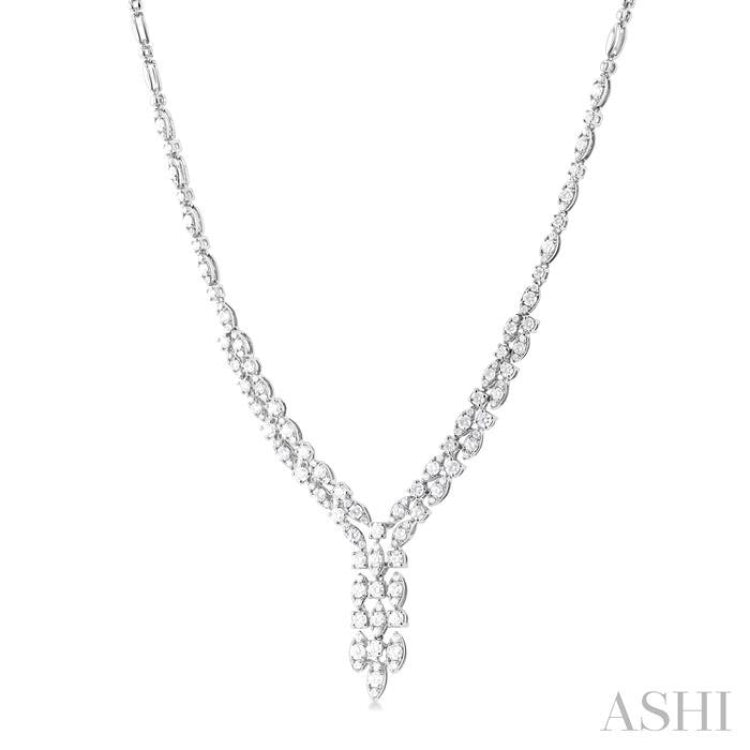 3 1/6 Ctw Triple Row Drop Round Cut Diamond Necklace in 14K White Gold