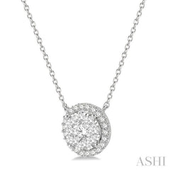 3/4 Ctw Circular Round Cut Diamond Lovebright Pendant With Chain in 14K White Gold