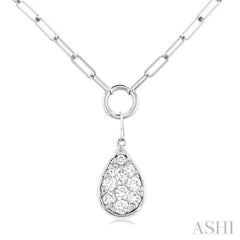 1/4 Ctw Lovebright Pear Shape Round Cut Diamond Paperclip Necklace in 14K White Gold
