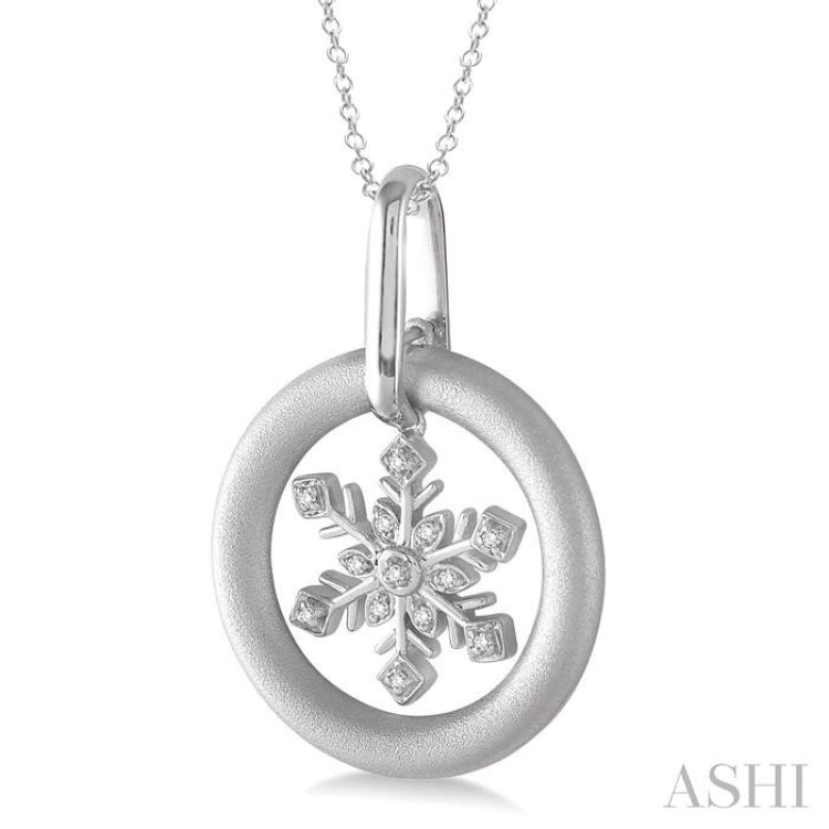 1/20 Ctw Round Cut Diamond Snow Flower Pendant in Sterling Silver with Chain
