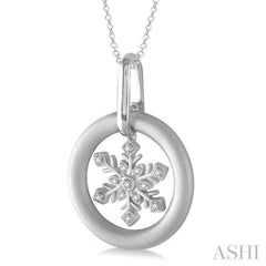 1/20 Ctw Round Cut Diamond Snow Flower Pendant in Sterling Silver with Chain
