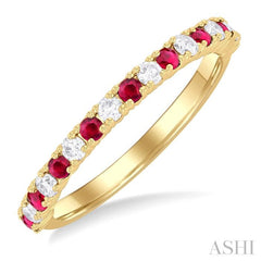 1.80 MM Round Shape Ruby and 1/4 Ctw Round Cut Diamond Precious Stack Band in 10K Yellow Gold
