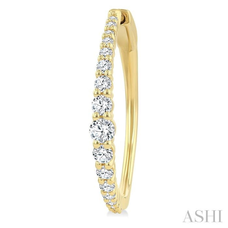 1 Ctw Round Cut Diamond Graduated Riviera Hoop Earrings in 14K Yellow Gold