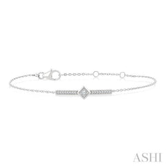 1/10 Ctw Round Cut Diamond Horizontal Bar Fashion Chain Bracelet in 10K White Gold