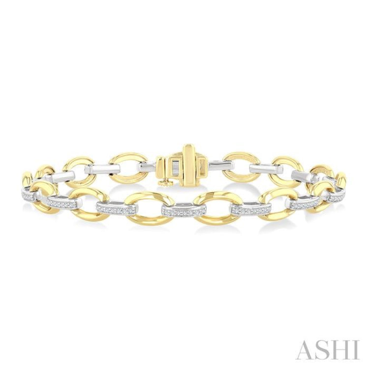 1/3 Ctw Round Cut Diamond Bold Oval Shape Link Bracelet in 10K Yellow and White Gold
